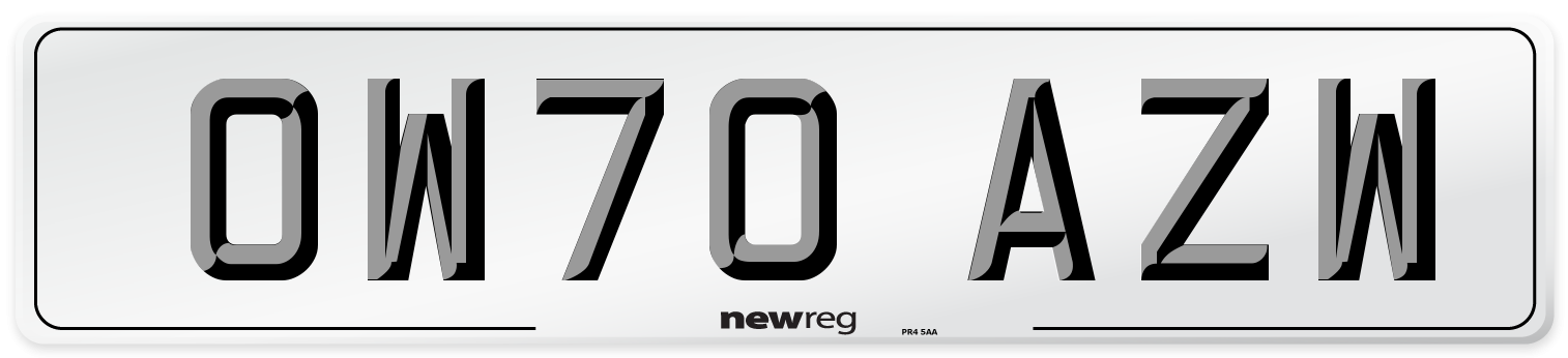 OW70 AZW Number Plate from New Reg